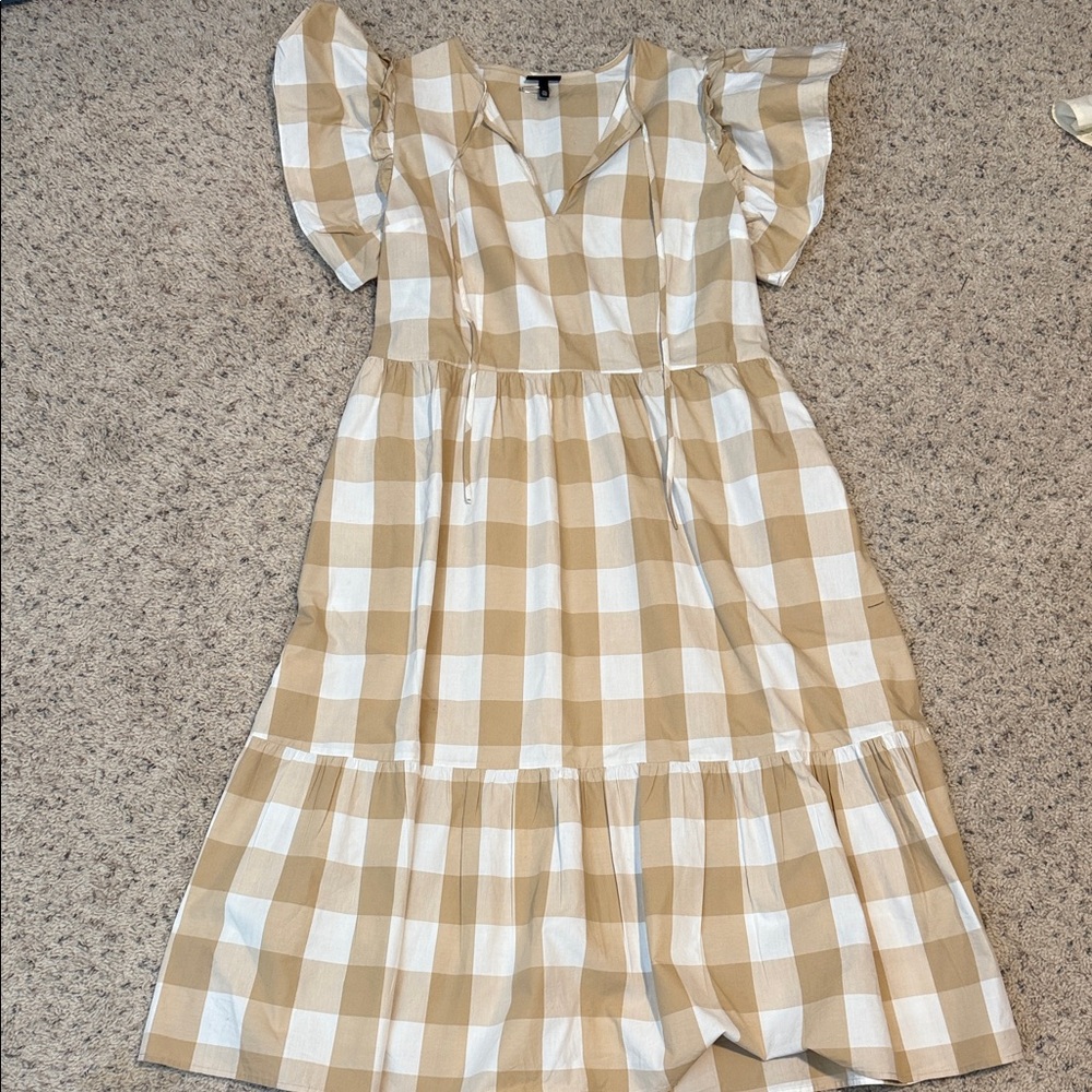 Who What Wear Kids Beige and White Plaid Dress